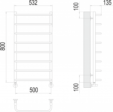 Стандарт П8 500х800  Полотенцесушитель  TERMINUS Лобня - фото 3