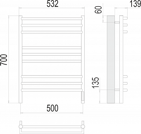 Прато П9 500х700 электро (sensor quick touch) Полотенцесушитель  TERMINUS Лобня - фото 3
