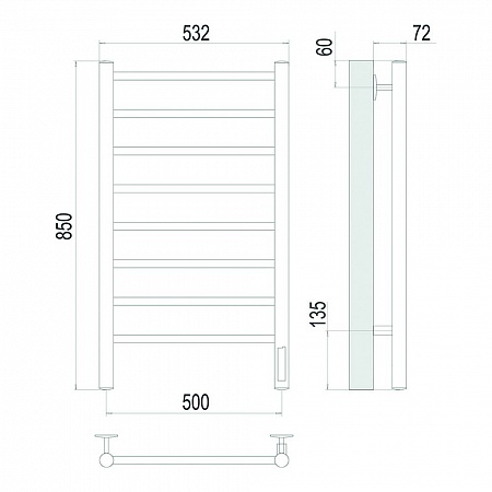 Аврора П8 500х850 Электро Полотенцесушитель TERMINUS Оружейная сталь Лобня - фото 4 Аврора П8 500х850 Электро Полотенцесушитель TERMINUS Оружейная сталь Лобня - фото 4