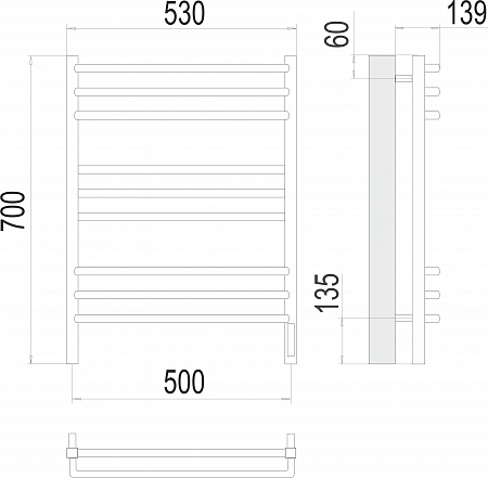 Соренто П9 500х700 электро (sensor quick touch) Полотенцесушитель  TERMINUS Лобня - фото 3