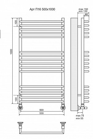 Арт П16 500х1000 Полотенцесушитель  TERMINUS Лобня - фото 3
